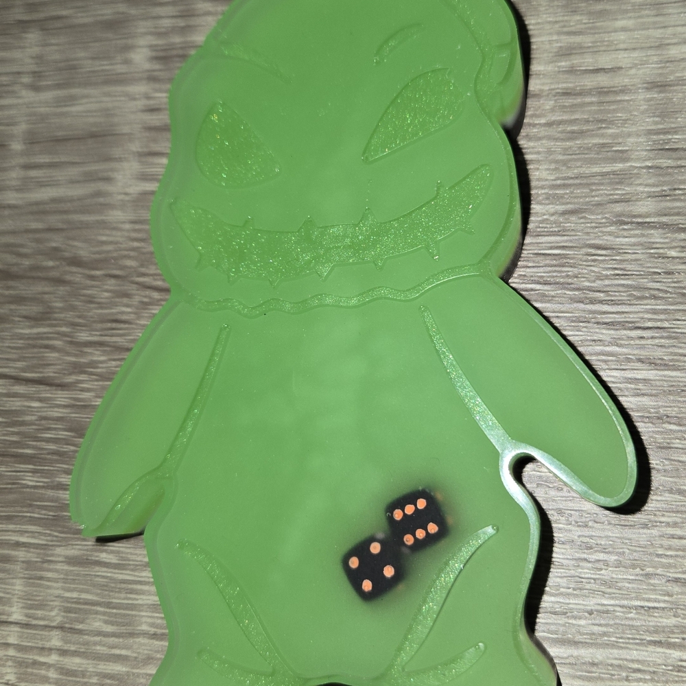 Green Ghost Guy Mixed Media Art Piece with Dice Design